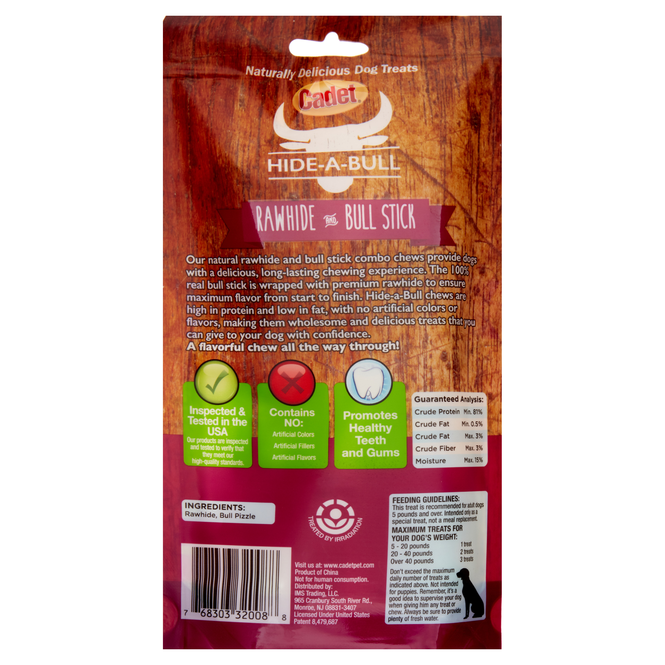 Cadet Premium Dog Treats Hide-a-Bull Rawhide and Bully Stick Chew Treat, Medium dogs, 2 count