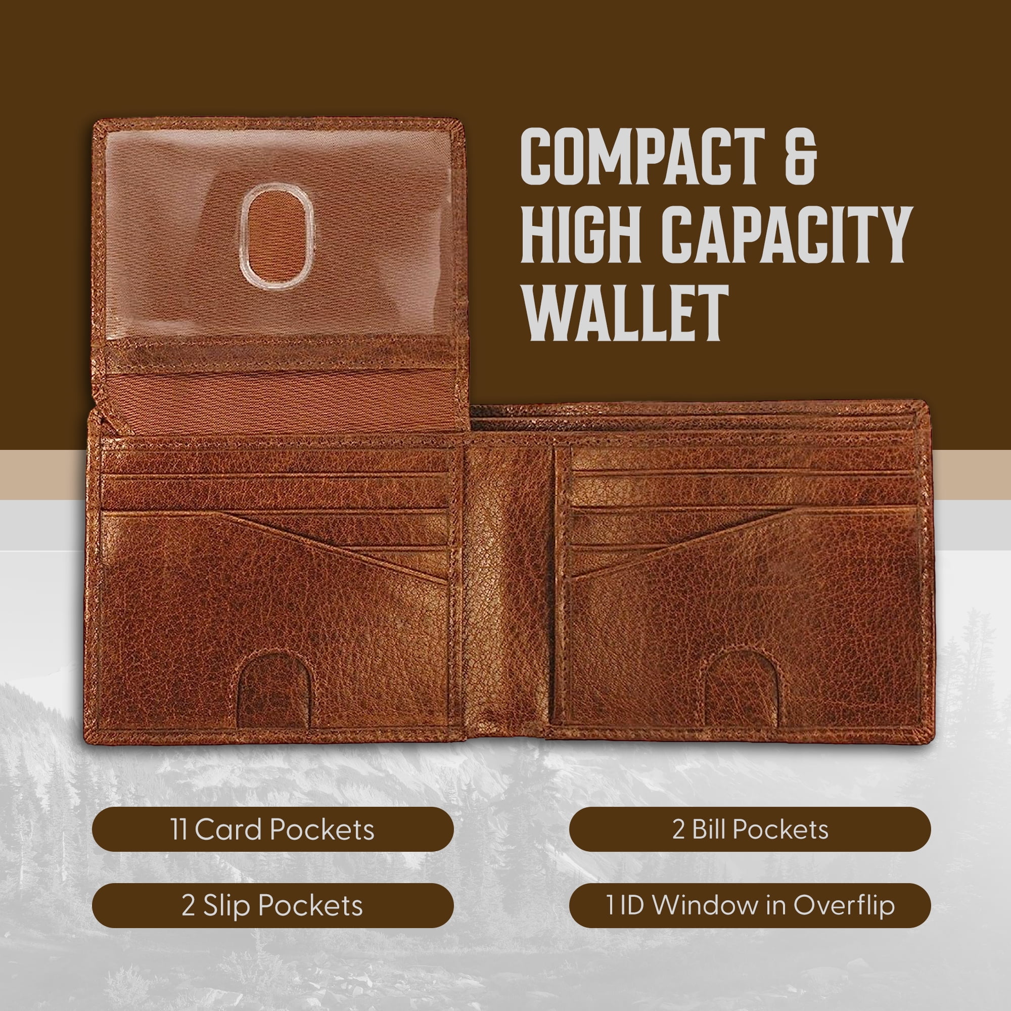 Bull Guard Best Leather Men's RFID Trifold Wallet with ID Great Outdoor Wallet