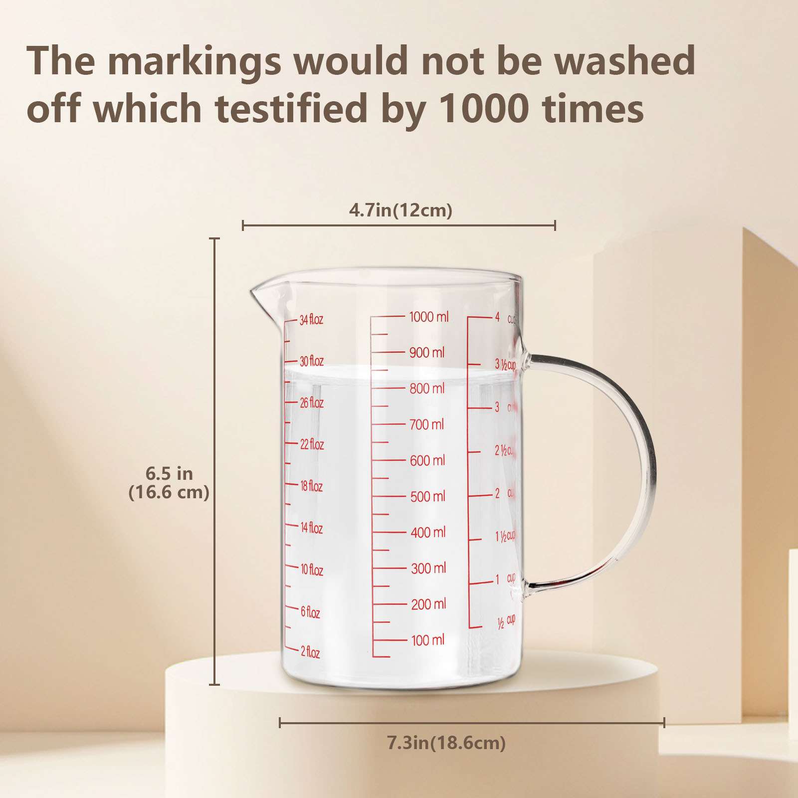 WhiteRhino 4-Cup Borosilicate Glass Measuring Cup, Clear photo 5