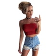 thumbnail image 6 of CUSTG Women Tank Top Sexy Fashion Slim Fit Strapless Solid Color Cropped Camisole Breathable Lightweight Vest Top For Ladies Daily Wear And Layering,Red,M, 6 of 9