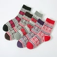 thumbnail image 3 of JMYHOAM Chaussettes pour Femmes 5 Paires Femmes Chaudes Hiver Rétro Imprimé Tricot Épais Confortable Tube Moyen, 3 of 9