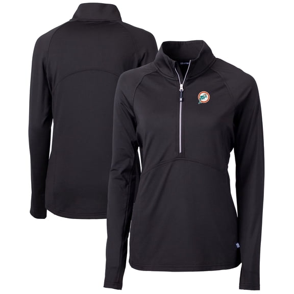 Women's Cutter & Buck Black Miami Dolphins Throwback Logo Adapt Eco Knit Stretch Recycled Half-Zip Pullover Top