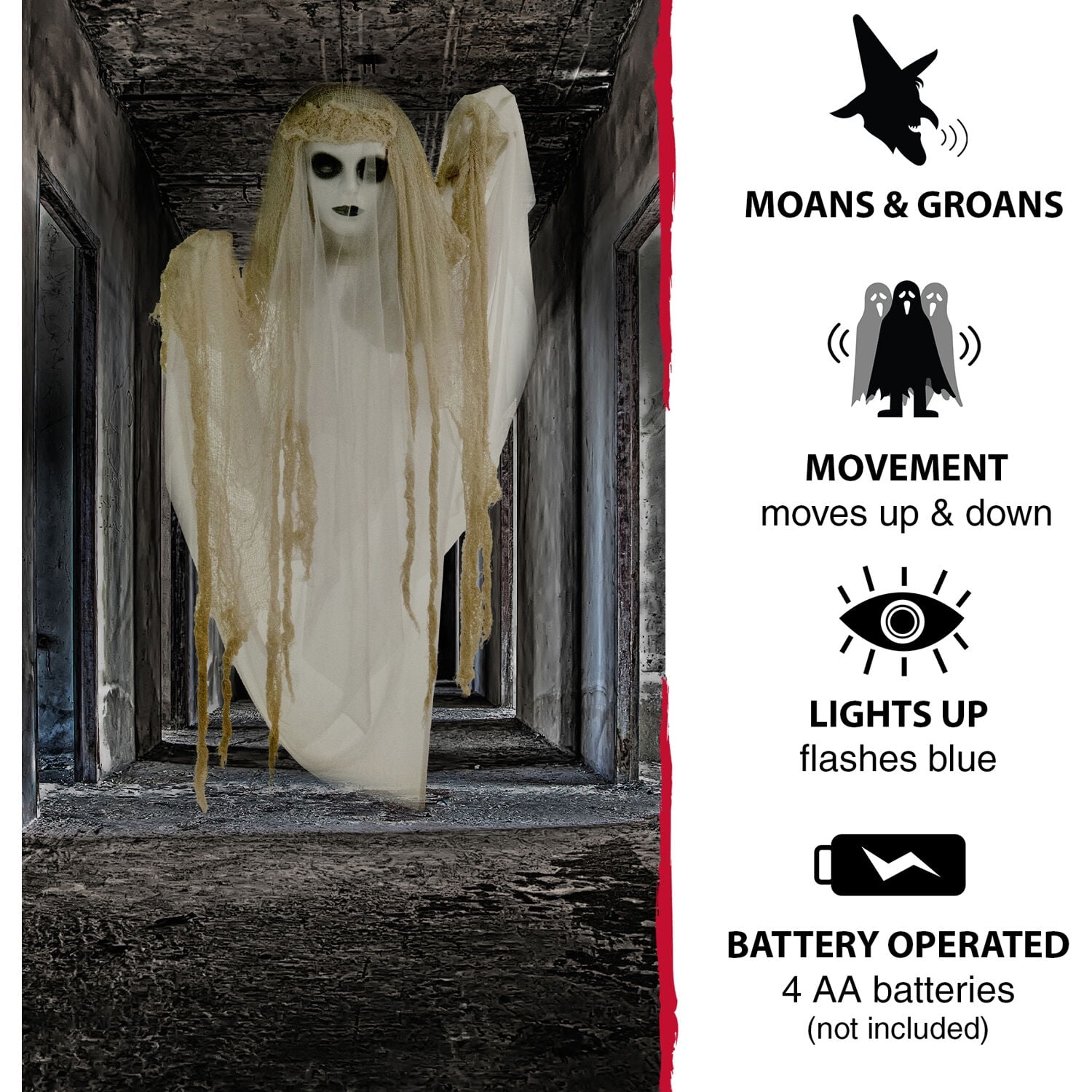 Haunted Hill Farm 47 in Animatronic Ghost Bride Indoor/Covered Outdoor Halloween Decoration, HHGHST-2HLA