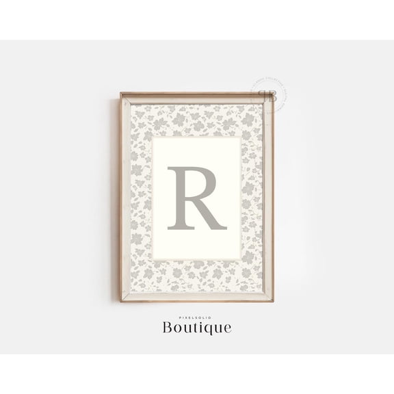 Elegant Floral Monogram Letter R Print New Baby Floral Letter Unframed Paper Print