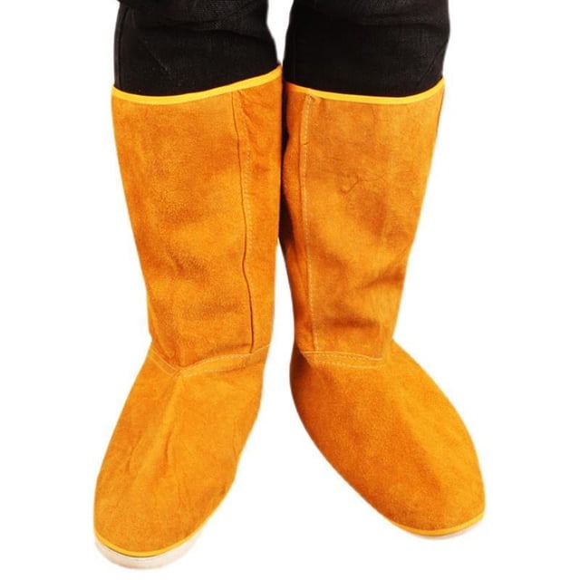 Cubrezapatos de piel de vaca resistentes al fuego, polainas para soldar, cubrezapatos de seguridad para trabajar la madera, resistentes al calor y a la abrasión, soldador trabajando desde