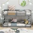 thumbnail image 2 of JERFIT Twin over Twin Bunk Bed with Ladder, Space Saving Solid Wood Bunkbed Frame, Gray Finish, 2 of 4