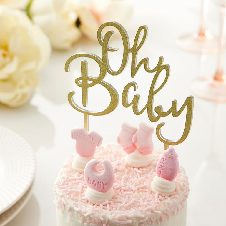 12 Pack: Gold Glitter Oh Baby Cake Topper by Celebrate It™