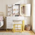 thumbnail image 1 of Makeup Vanity Desk with Mirror and Lights, Dressing Table with Sliding LED Lighted Mirror, Charging Ports, 4 Drawers, Hidden Storage & Hair Dryer Holder, 1 of 7