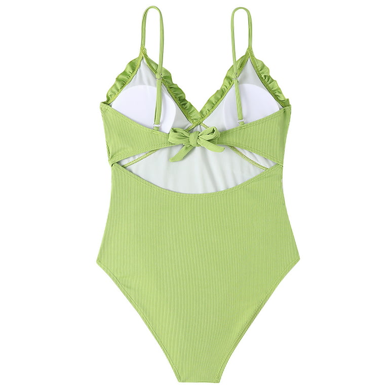 RQYYD One Piece Swimsuit for Women Ruched Bathing Suit Ruffle V