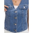 thumbnail image 5 of DARING DIVA Women's V Neck Button Up Sleeveless Cropped Denim Vest S Light Blue, 5 of 7