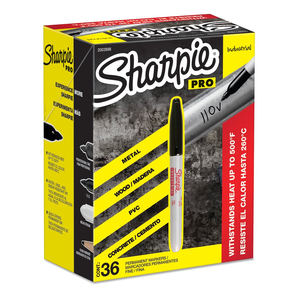 Sharpie Industrial Permanent Markers, Fine Tip, Black, 36 Count