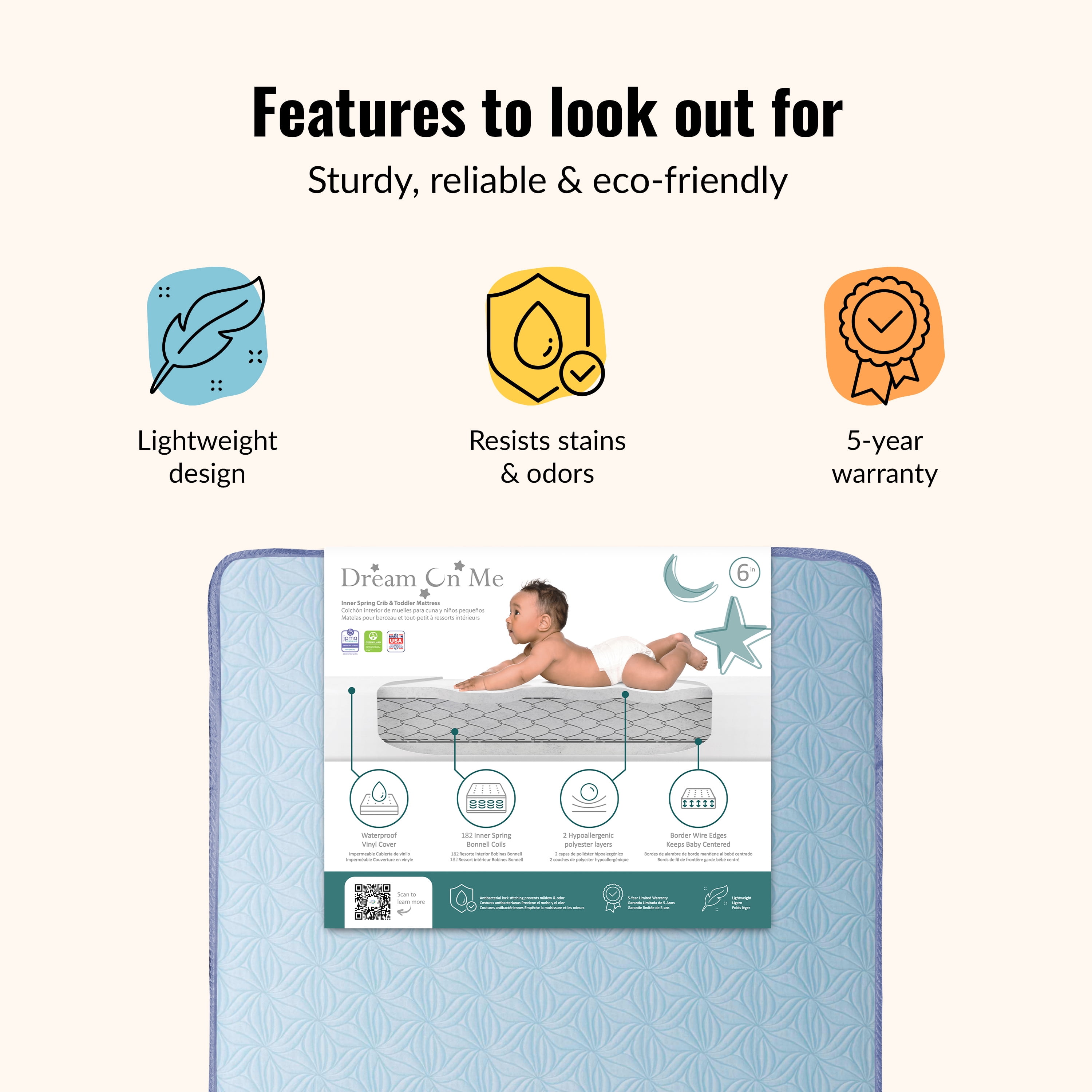 Dream on Me Moonlight 130 Coil Crib & Toddler Innerspring Mattress