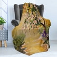 thumbnail image 4 of Landscape Soft Flannel Fleece Blanket, Oil Painting Acrylic Like Image Flower Petal Falls down near River with Girl Art, Cozy Plush for Indoor and Outdoor Use, 70" x 90", Multicolor, by Ambesonne, 4 of 5