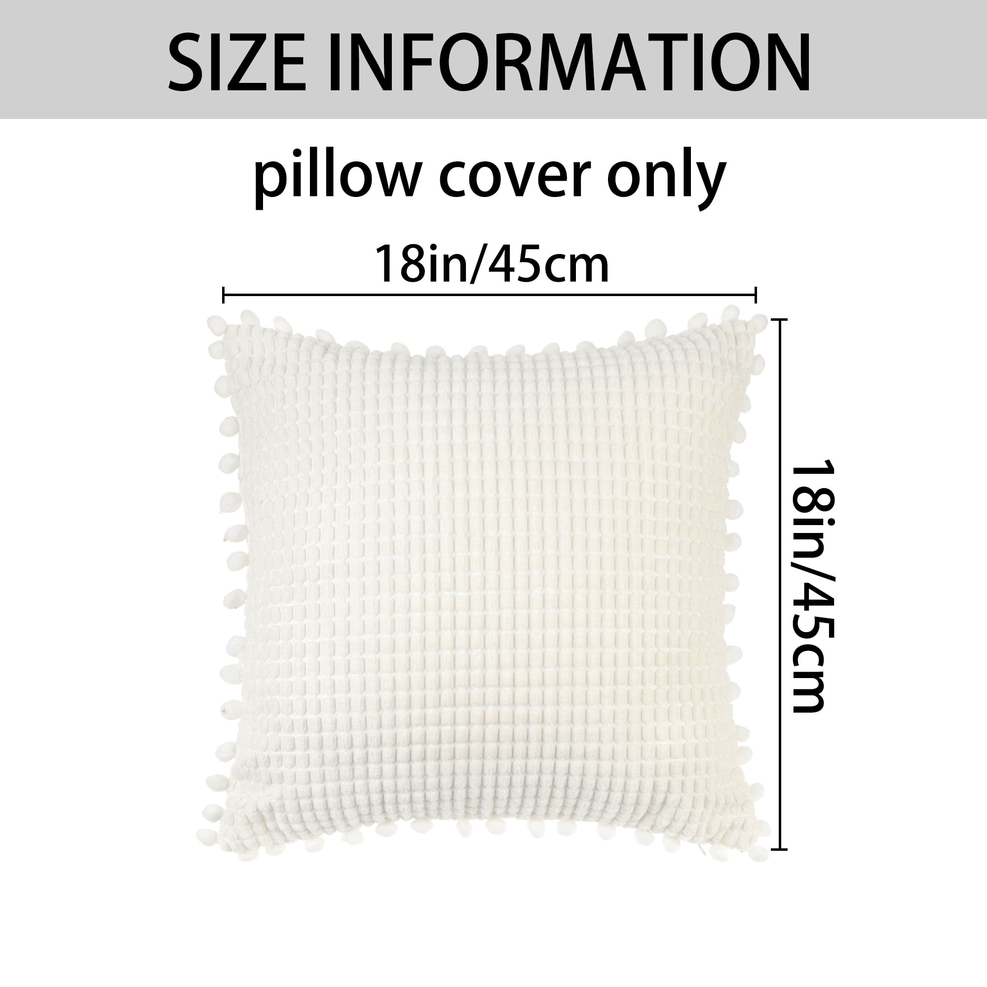 Unique Bargains Solid Neutral Square Throw Boho Decorative Pillow Covers Set of 2 for Home White 18" x 18"