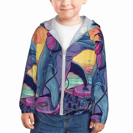 

Ocsxa Hip-Hop DJ Dolphin Print Kids Active Zipper Sun Protection Jacket Boys Girls Hooded Cooling Shirt-18 Months