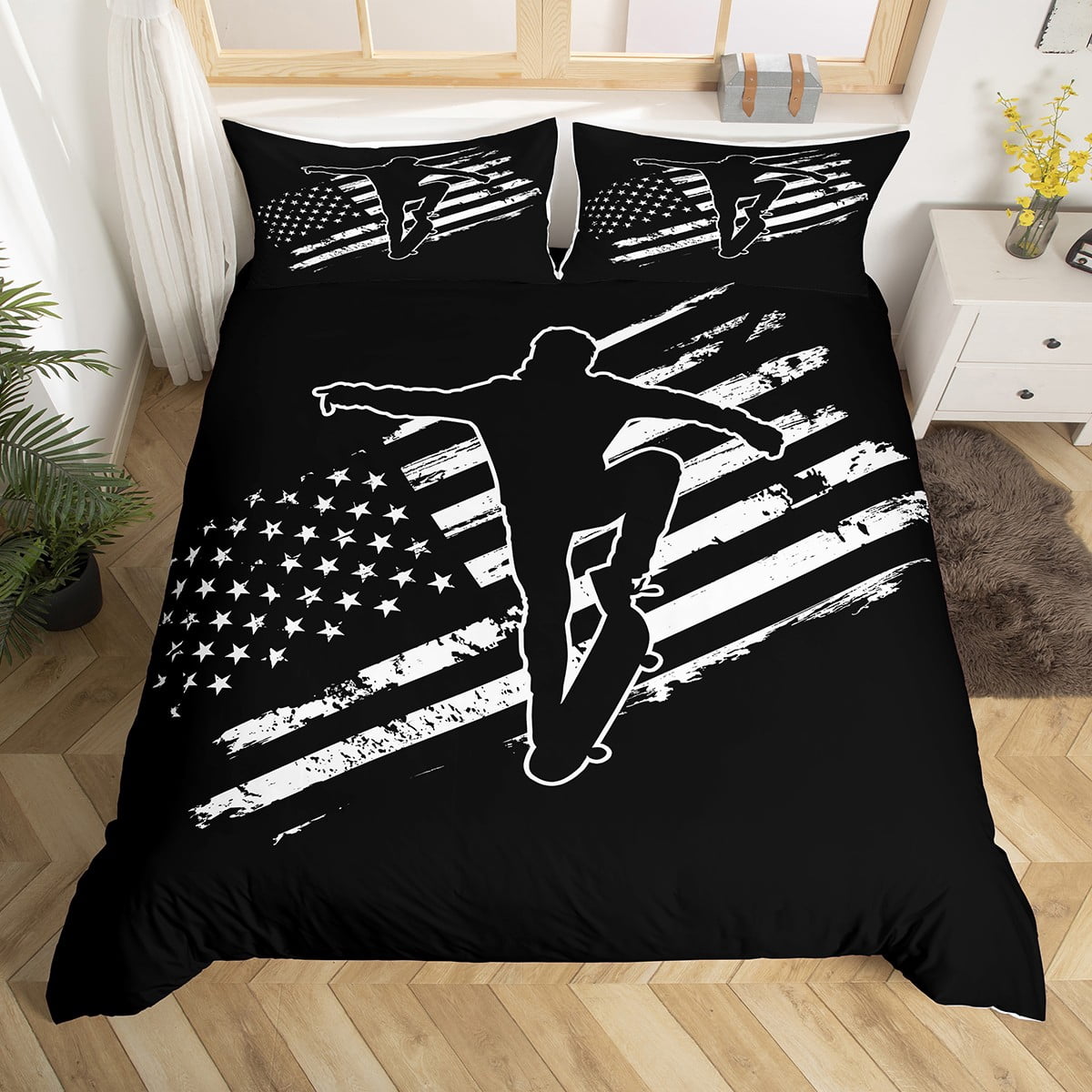 YST Skateboard Duvet Cover Twin,Hippie American Flag Bedding Set for ...