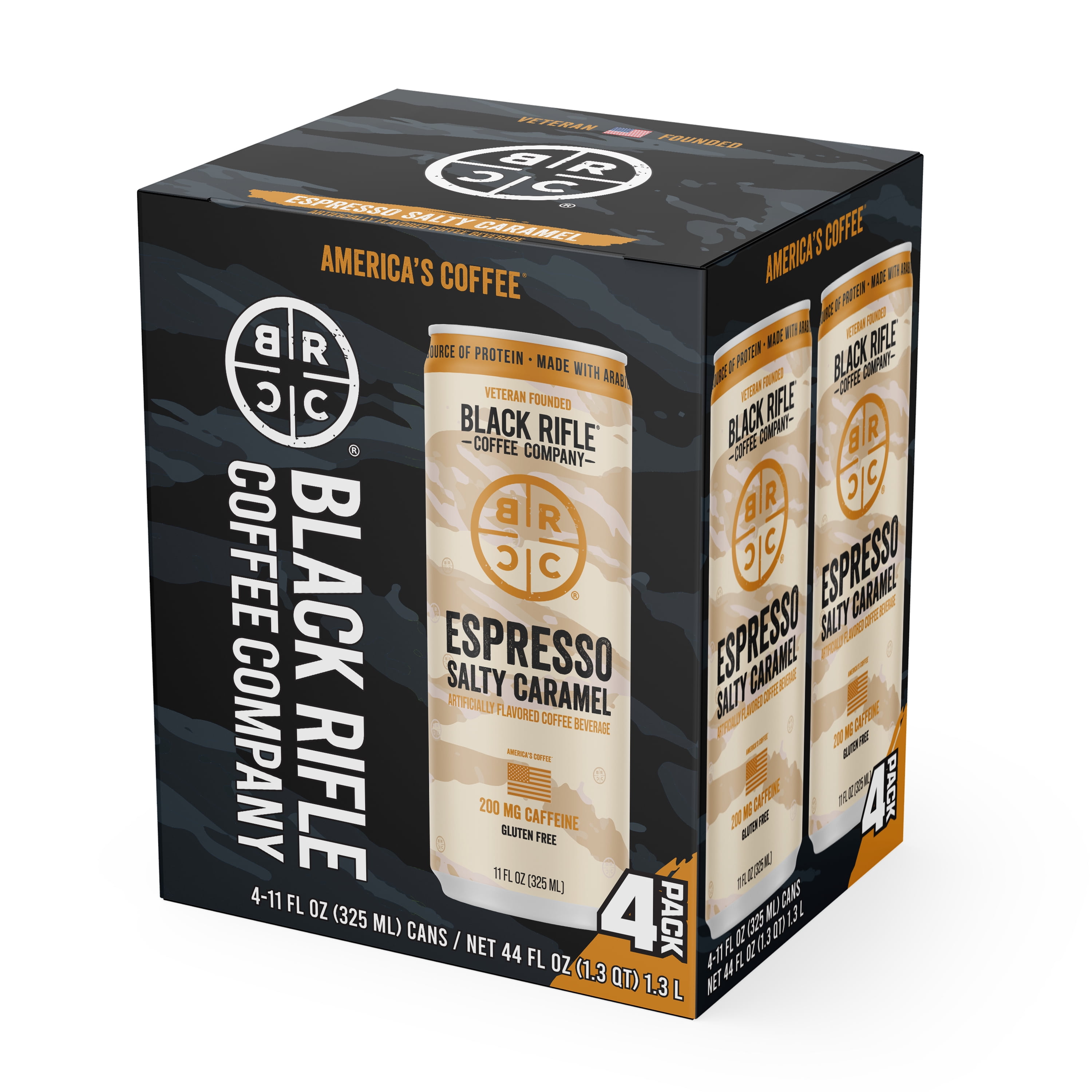Black Rifle Coffee Company Iced Espresso Salty Caramel, Ready to Drink for Instant Energy 4 Pack, 11oz, Can