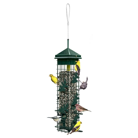 Brome 2004 Squirrel Solution200 5.5"x5.5"x30" Wild Bird Feeder with 6 Feeding Ports, 2qt/3.4lb Seed Capacity, Free Seed Funnel