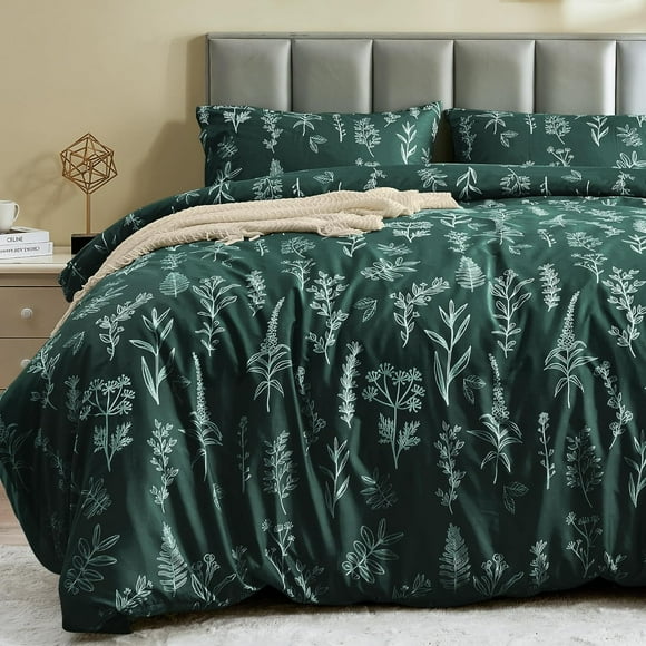Duvet Cover Queen Size Reversible Floral Duvet Cover Set with Zipper Closure Pieces Botanical Patterns Soft Microfiber Bedding Set (&#;x Pillow Cases &#;×&#