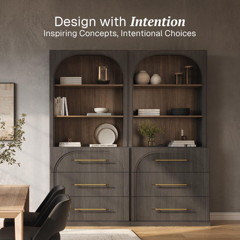 BELLEZE Display Storage Cabinet with Hutch Set of 2, 72