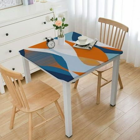 BANET Colourful Drop Shapes Square Water Wipeable Table Cloth Cover Table Pad Cover for Dining Room Fitted Square Table white