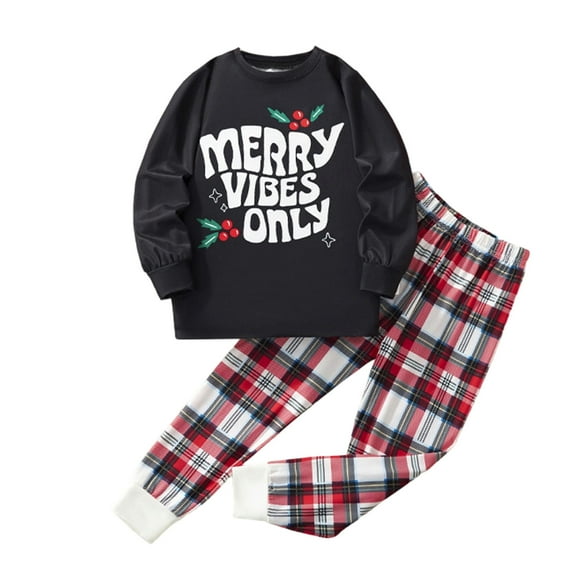XEGLSBU Christmas Pajamas for Kids Size 10 Kids Pajamas Long Sleeve Top and Pants Cozy Loungewear for Girls and Boys Holiday Family Matching Outfits Black Size 6-7 Years