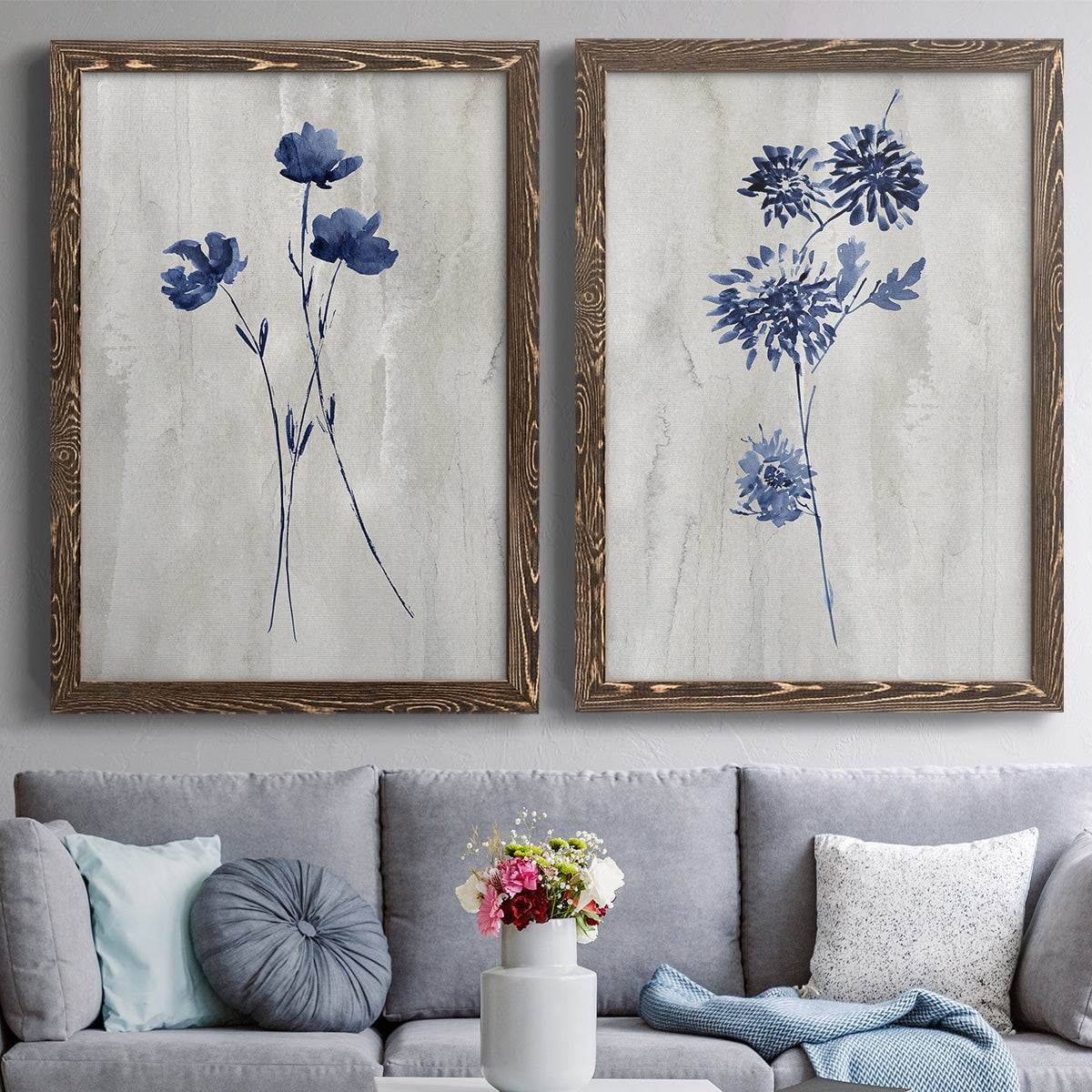 Indigo Botanical III - Premium Framed Canvas 2 Piece Set - Ready to Hang