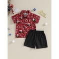 thumbnail image 2 of Wassery Kids Boys Christmas Gentleman Clothes Set 1T 2T 3T 4T 5T Little Boys Santa Claus Printed Short Sleeve Button Shirt + Solid Color Shorts Set 2PCS Christmas Clothing Outfits for Toddler Boys, 2 of 8