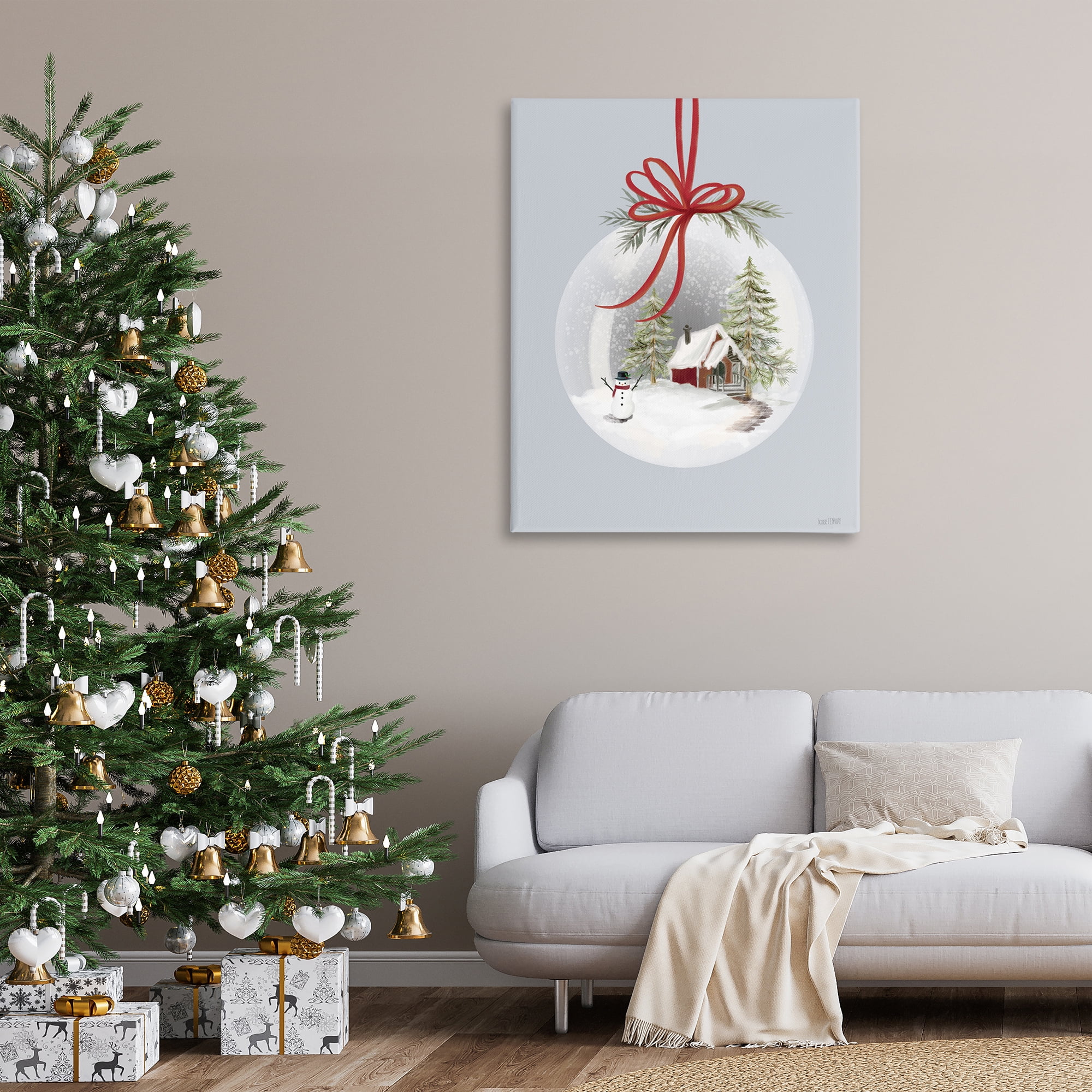 Stupell Industries Cottage Scene Snowglobe Holiday Painting Gallery Wrapped Canvas Art Print Wall Art, 36 x 48