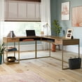 thumbnail image 3 of Sauder International Lux Modern L-Shaped Desk with Gold Frame, Sindoori Mango Finish, 3 of 12