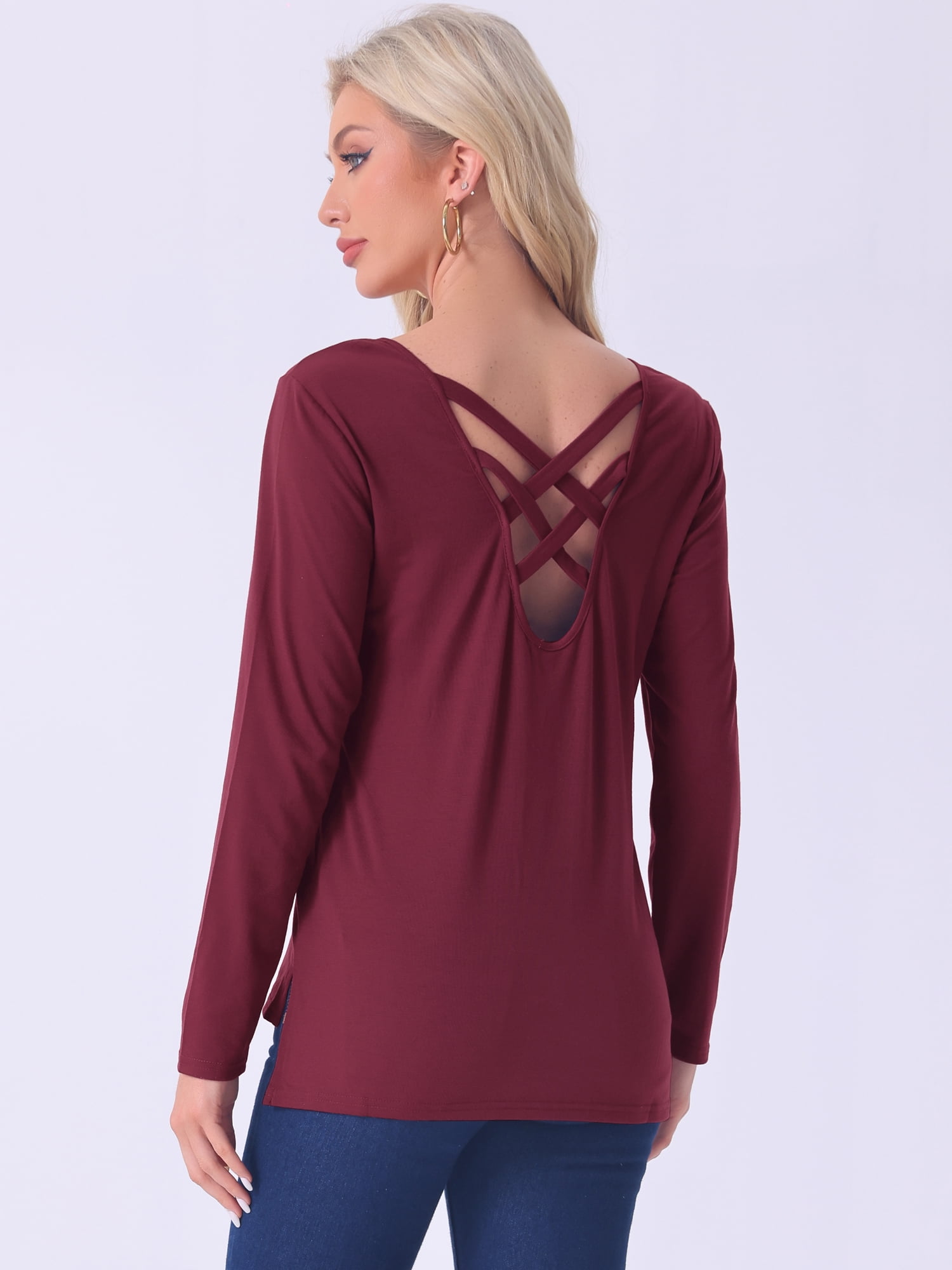 DARING DIVA Long Sleeves Pullover Solid Round Neck Pajama Tops XL Red