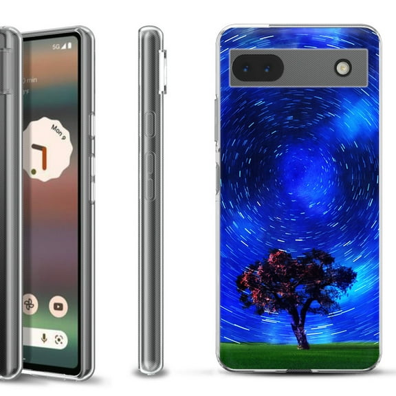 Slim-Fit Gel TPU Phone Case for Google Pixel 6a, by OneToughShield ® - Star Trails Tree