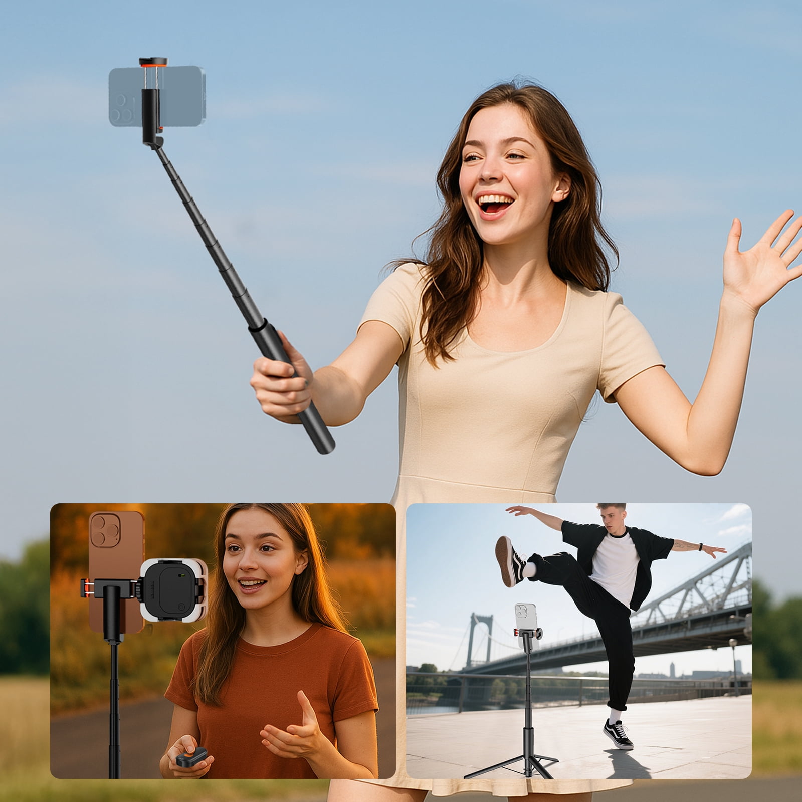 Neewer 57.9" Selfie Stick Tripod for iPhone/Samsung/Android - Lightweight, w/Phone Holder & Remote, PA992 Black