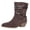 Brown, variant on Womens Wide Calf Ankle Boots Suede Pointed Toe Casual Stacked Heel Strappy Pull on Chelsea Booties