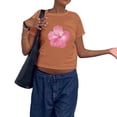 thumbnail image 3 of iTNHFP T-Shirt pour Femmes T-Shirts Mode Décontractée Imprimé Col Rond Manches Courtes Hauts Ajustés T-Shirts, 3 of 4