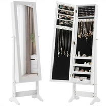 Giantex Jewelry Armoire Cabinet, Standing Jewelry Organizer w/Full-length Mirror & 3 Adjustable Angles, White