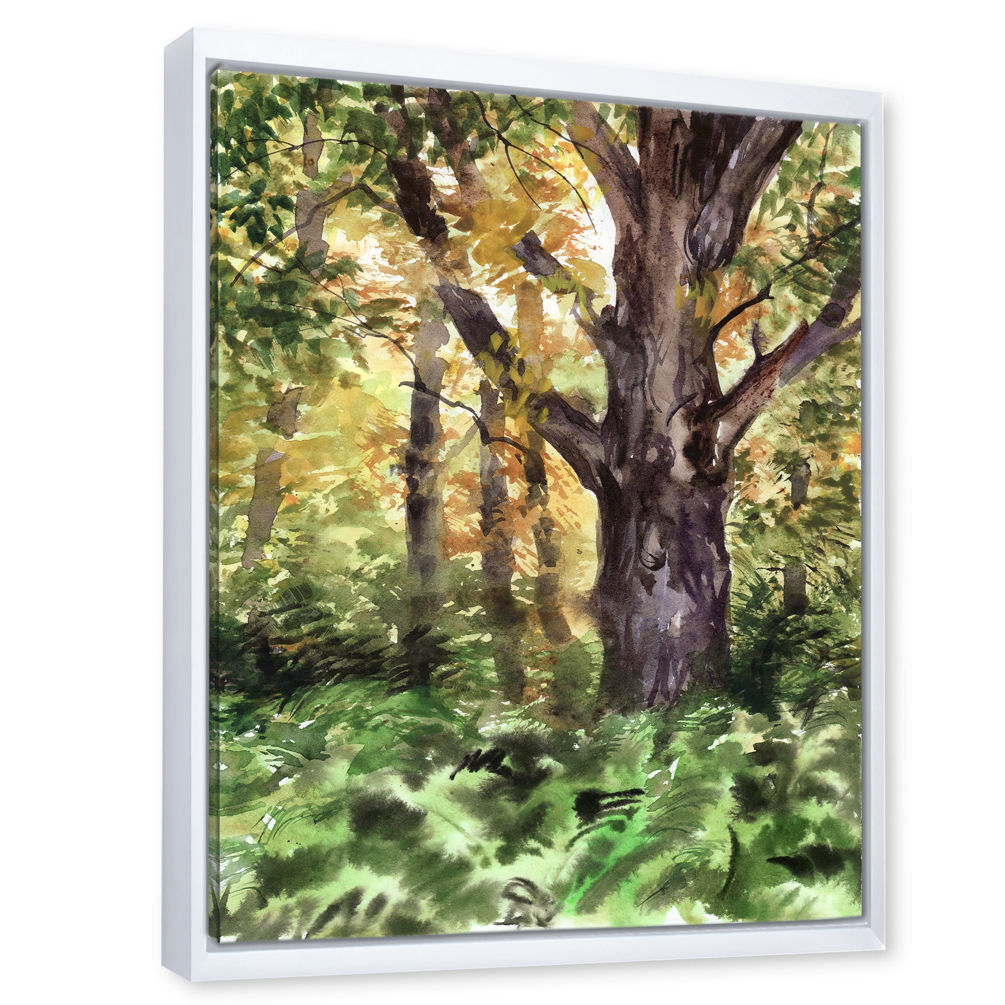 Designart 'Autumn Forest With A Large Tree' Lake House Framed Canvas Wall Art Print