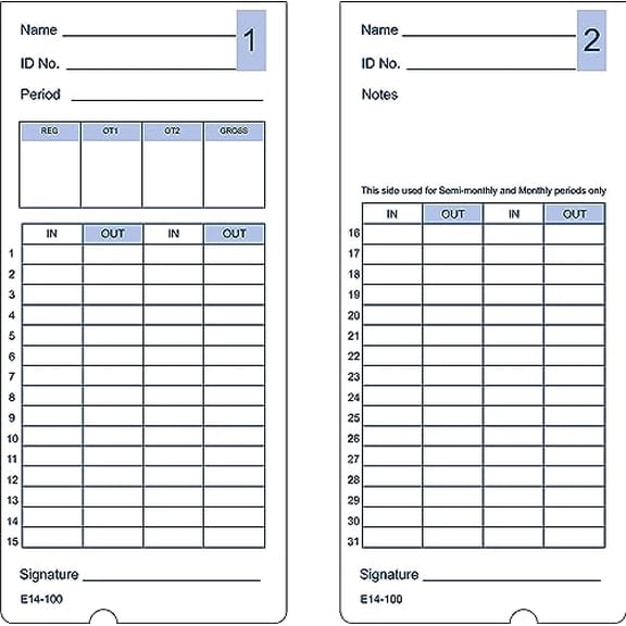(200) Time Cards for Lathem 400E Time Clock, COMPUMATIC Compatible E14, 2 Packs of 100