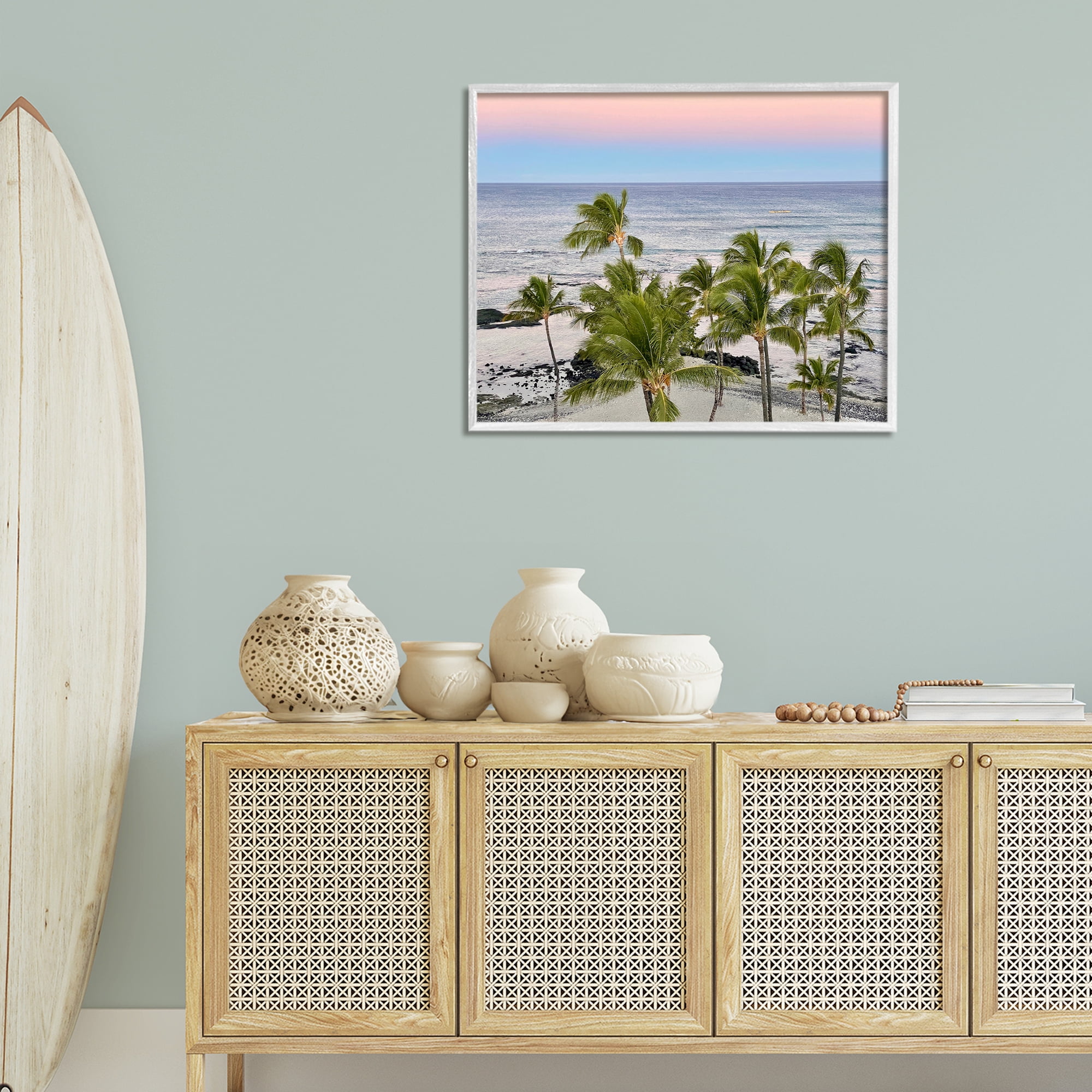 Stupell Industries Afternoon Palms Horizon Landscape Photography White Framed Art Print Wall Art, 30 x 24
