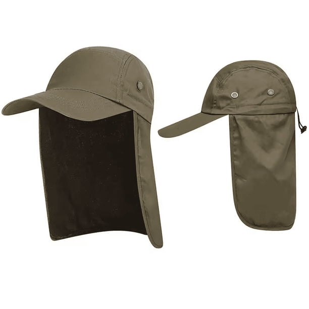 Gorra Militar de Pesca, Canotaje, Senderismo, Ala a Presión, con Oreja y Cuello (Verde Militar)