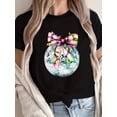 thumbnail image 1 of Camiseta De Verano Para Mujer, Elegante Camiseta Con Cuello Redondo Para Viajar, Acampar, Uso DiarioWomen's Festive Christmas Bow & Glitter Ball Print T-Shirt - Casual Crew Neck, Short Sleeve, 100%, 1 of 6