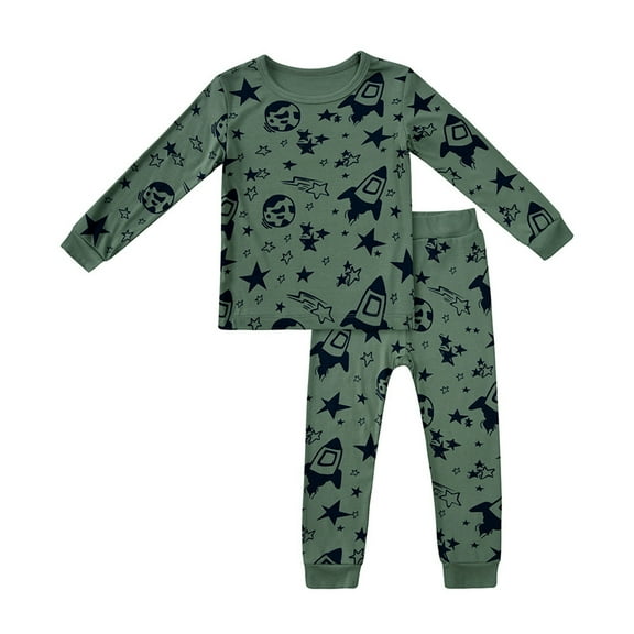 TOOYOU Boys Pajamas Sets Kids Long Sleeve Shirt Tops And Pants Sleepwear Outfits Daily Loungewear For Toddler Green Size 6-7 Years