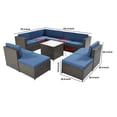 thumbnail image 5 of Loya 9 Piece Patio Sectional Sofa Set with Coffee Table, Rattan Frame, Blue- Saltoro Sherpi, 5 of 6