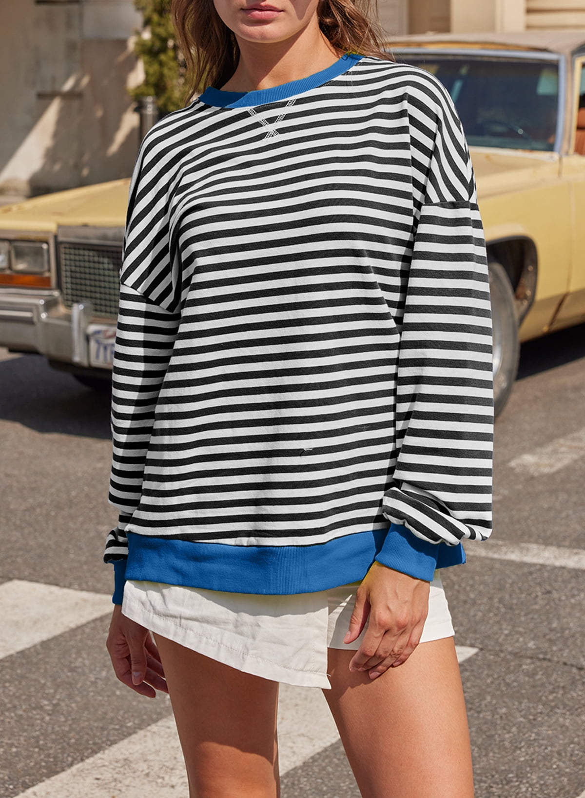 【dydoshop】OVERFIT LONG SLEEVE DOKOTOO Oversized Sweatshirt for Women Crewneck Striped Long
