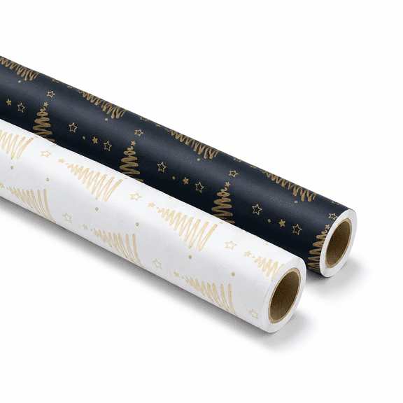 2 Rolls Christmas Gift Wrapping Paper, Copperplate Paper with Gold Foil Xmas Tree Print