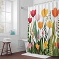 thumbnail image 6 of Spring Floral Shower Curtain for Bathroom Decor, Cartoon Red Pink Yellow Flowers Green Farm Leaves Waterproof Fabric Shower Curtain, 48"x72" Set with 12 Hooks, 6 of 9