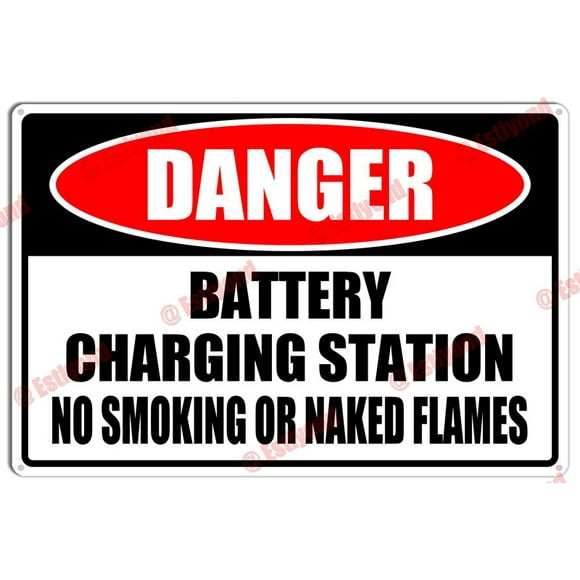 Battery Charging Station No Smoking Or Naked Flames Caution Warning Aluminum Metal Sign 8"X12"