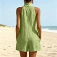 thumbnail image 3 of WAGUTH Women's Cotton Linen Halter Rompers Sleeveless V-Neck Shorts Jumpsuit with Pockets for Summer Beach Vacation & Casual Daily, 3 of 4
