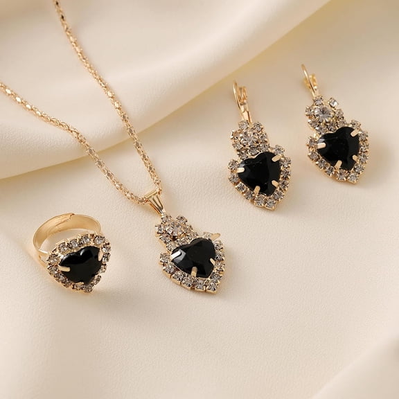 DESIGNICE Women Earrings Necklace Ring Set Heart Pendant Lightweight Jewelry Set for Women
