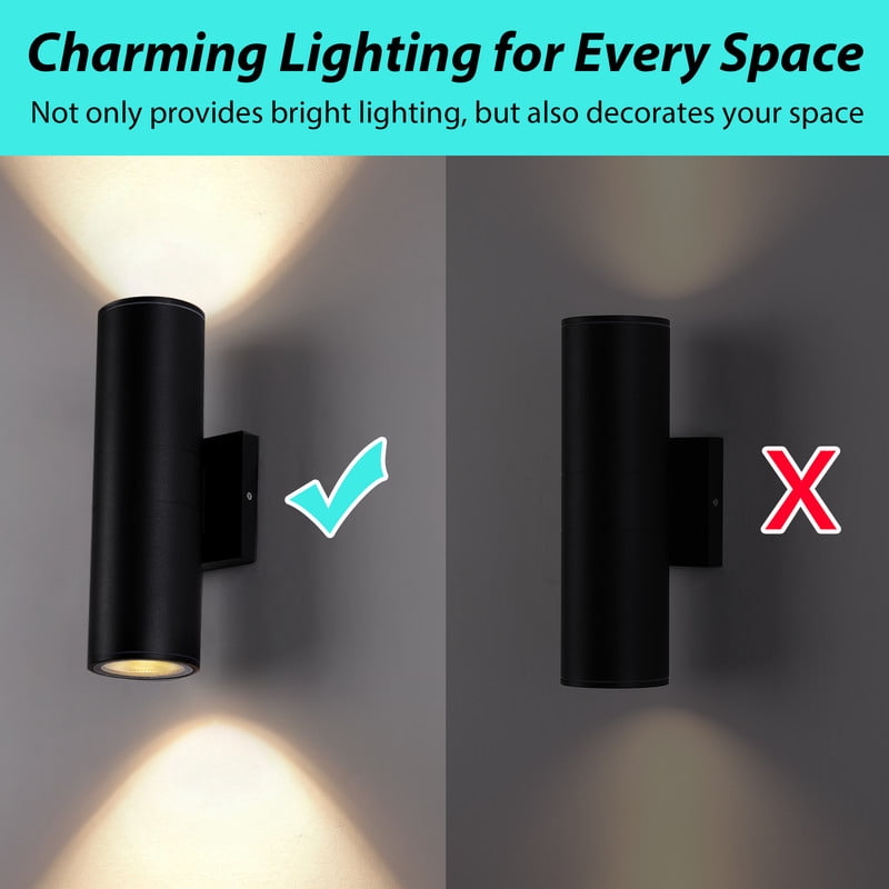 HKMGT Modern Black LED Outdoor Wall Light Hard-Wired 12W, Waterproof Aluminum Up Down Sconce for Porch Patio (8-pack)
